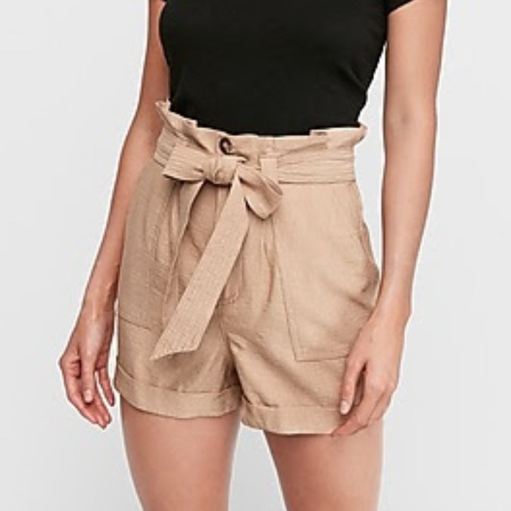Express High Waisted Paperbag Cargo Shorts with Tie Size Medium NWT